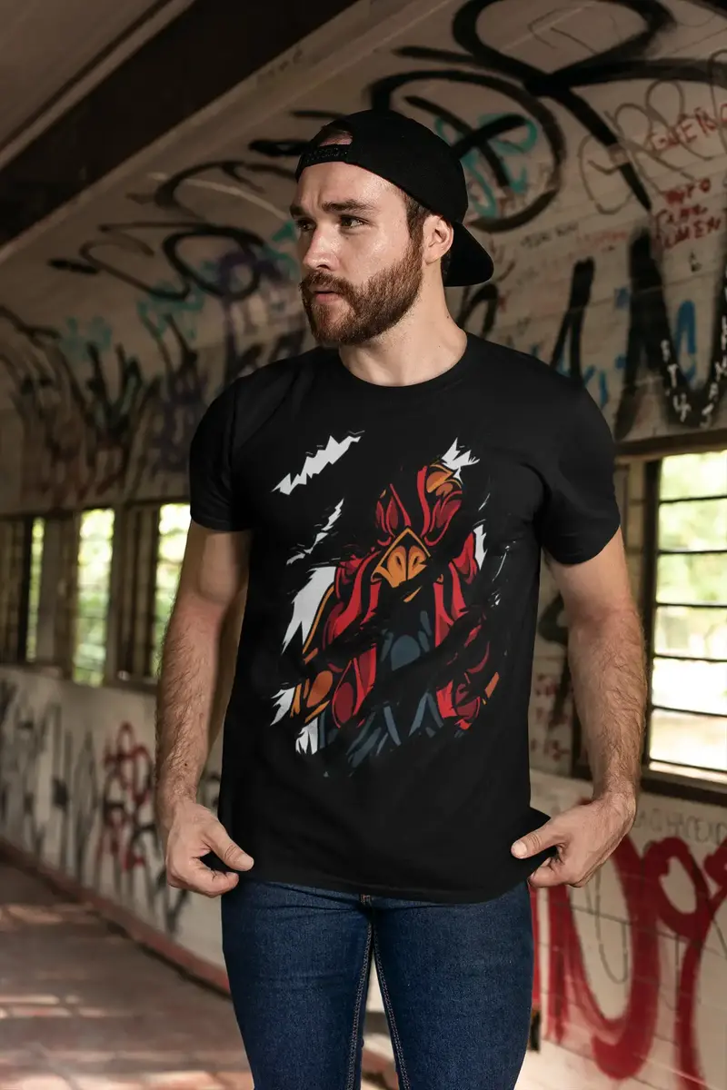 Ultrabasic Men's Torn T-Shirt Rooster Face - Scary Face - Vintage Shirt 1