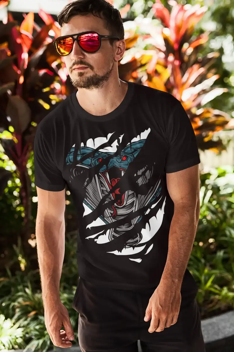 Ultrabasic Men's Torn T-Shirt Snake Cobra - Scary Short Sleeve Shirt For Men 1
