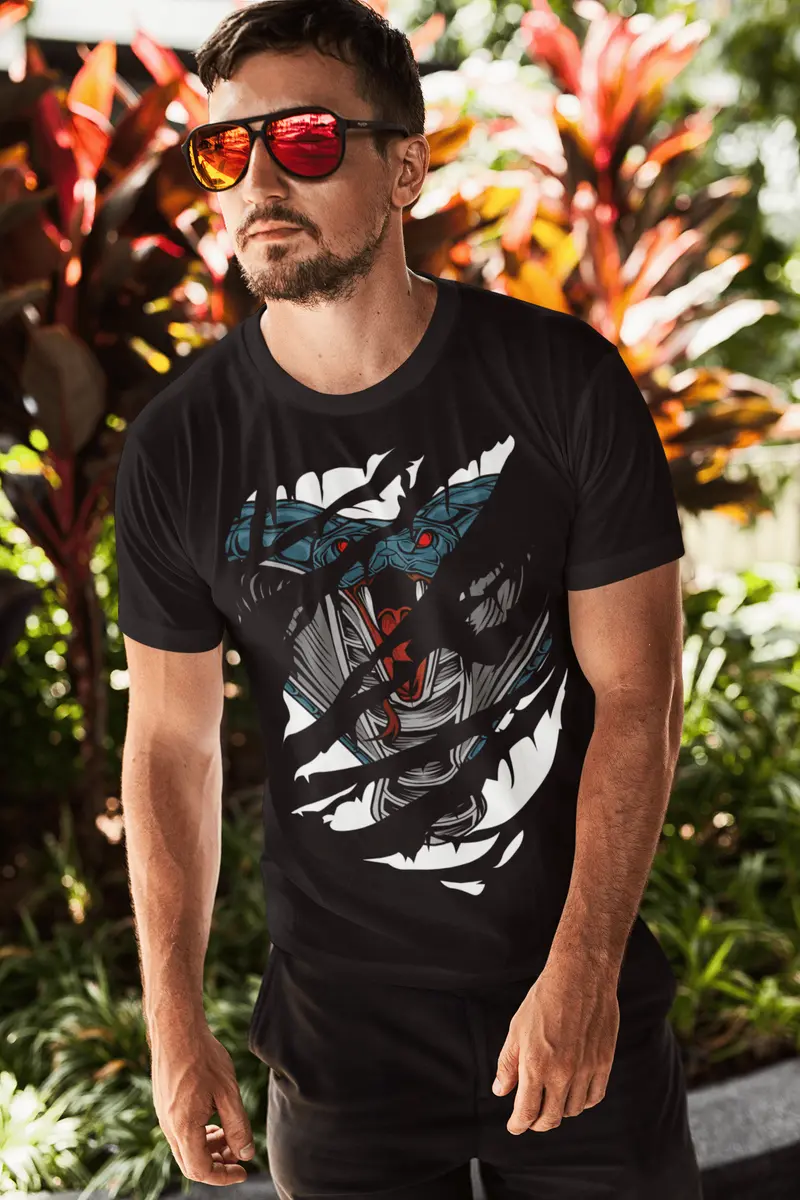 Ultrabasic Men's Torn T-Shirt Snake Cobra - Scary Short Sleeve Shirt For Men 2