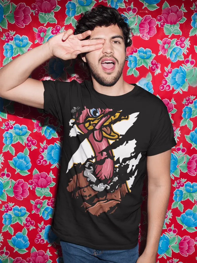 Ultrabasic Men's Torn T-Shirt Turkey Bird - Big Bird Face - Vintage Shirt 2