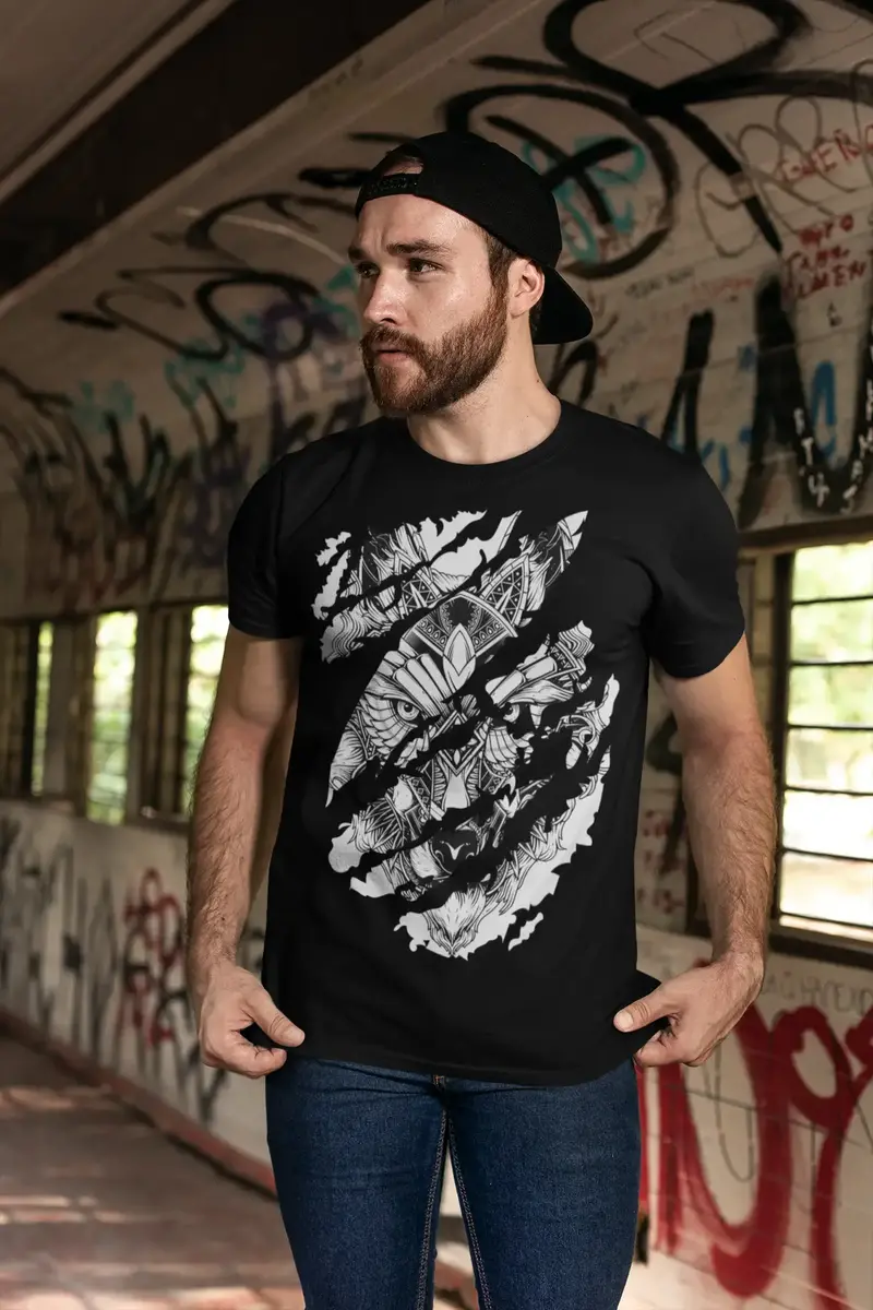 Ultrabasic Men's Torn T-Shirt Warrior Wolf - Funny Shirt For Men 1