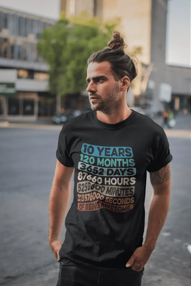 Ultrabasic Men's Vintage T-Shirt 10 Years Of Being Awesome - Funny 10Th Birthday Tee Shirt 2