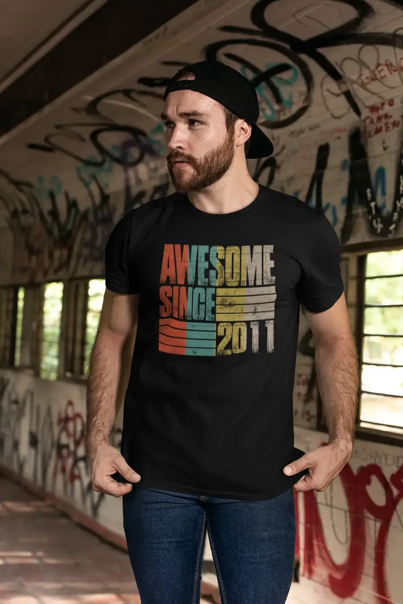 Ultrabasic Men's Vintage T-Shirt Awesome Since 2011 - Birthday Gift Tee Shirt 1