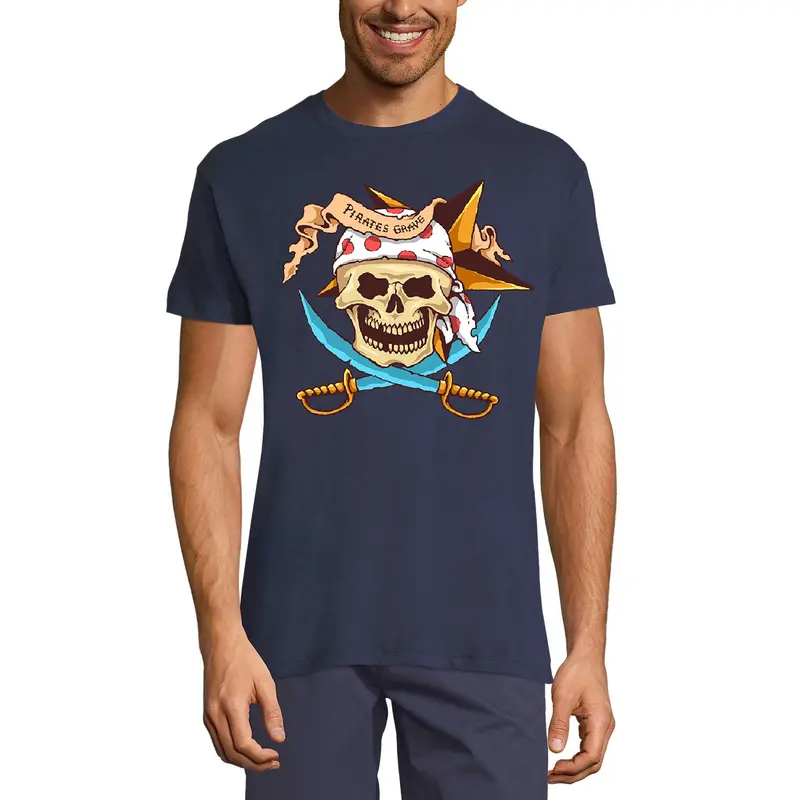 Ultrabasic Men's Vintage T-Shirt Pirate Skull With Two Swords - Scary Graphic Apparel 1