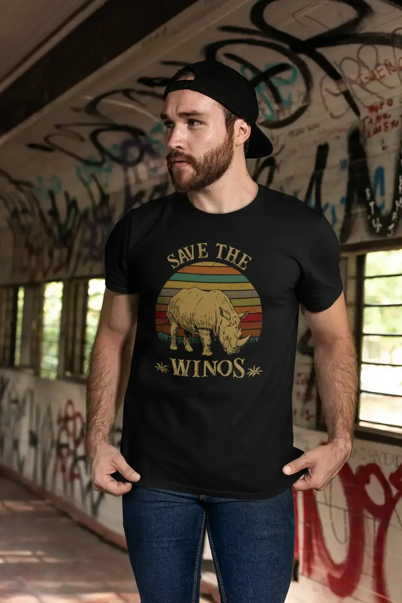 Ultrabasic Men's Vintage T-Shirt Retro Save The Winos Rhinos Wine - Funny Quote Tee Shirt 1