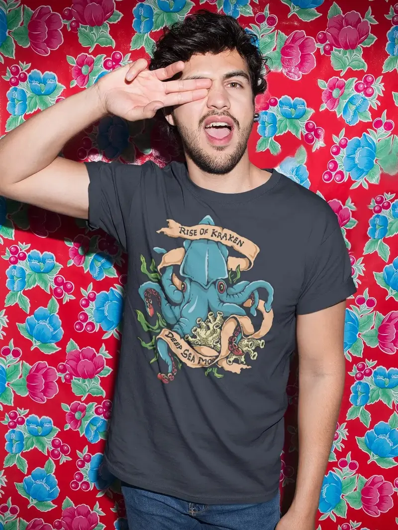 Ultrabasic Men's Vintage T-Shirt Rise Of Kraken - Octopus Shirt - Graphic Apparel 1