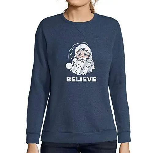 Ultrabasic - Mujer Sudadera Believe In Santa Claus Noel Suéter De Navidad Ideas De Regalos De Navidad Azul Oscuro 1