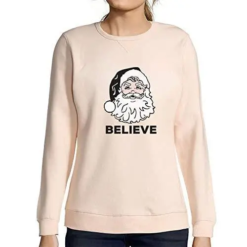 Ultrabasic - Mujer Sudadera Believe In Santa Claus Noel Suéter De Navidad Ideas De Regalos De Navidad Cremoso Rosa 1