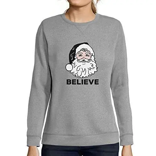 Ultrabasic - Mujer Sudadera Believe In Santa Claus Noel Suéter De Navidad Ideas De Regalos De Navidad Gris Moteado 1