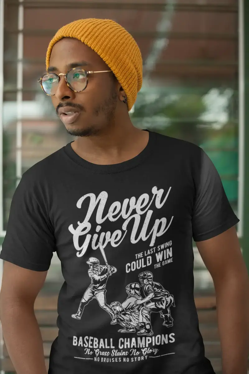Ultrabasic Never Give Up Men's T-Shirt - Baseball Championship Vintage Graphic Tee 1