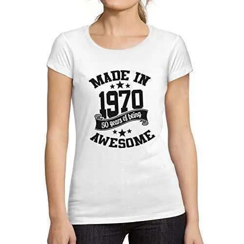 Ultrabasic - T-Shirt Donna Girocollo Made In 1970 Idée Cadeau T-Shirt Pour Le 50E Anniversaire Blanc 1