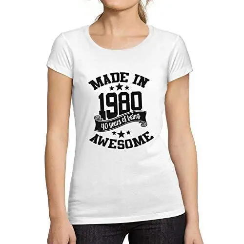 Ultrabasic - T-Shirt Donna Girocollo Made In 1980 Idée Cadeau T-Shirt Pour Le 40E Anniversaire Blanc 1