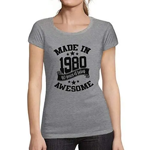 Ultrabasic - T-Shirt Donna Girocollo Made In 1980 Idée Cadeau T-Shirt Pour Le 40E Anniversaire Gris Chiné 1