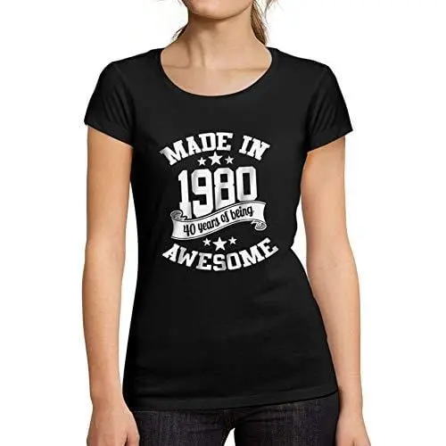 Ultrabasic - T-Shirt Donna Girocollo Made In 1980 Idée Cadeau T-Shirt Pour Le 40E Anniversaire Noir Profond 1
