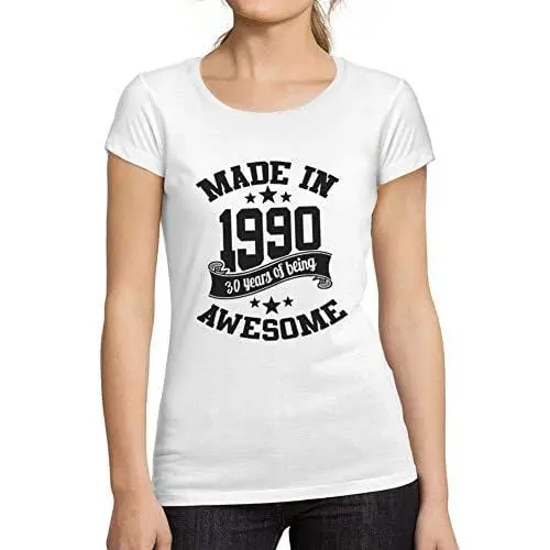 Ultrabasic - T-Shirt Donna Girocollo Made In 1990 Idée Cadeau T-Shirt Pour Le 30E Anniversaire Blanc 1
