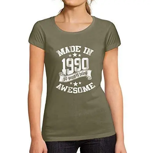 Ultrabasic - T-Shirt Donna Girocollo Made In 1990 Idée Cadeau T-Shirt Pour Le 30E Anniversaire Kaki 1