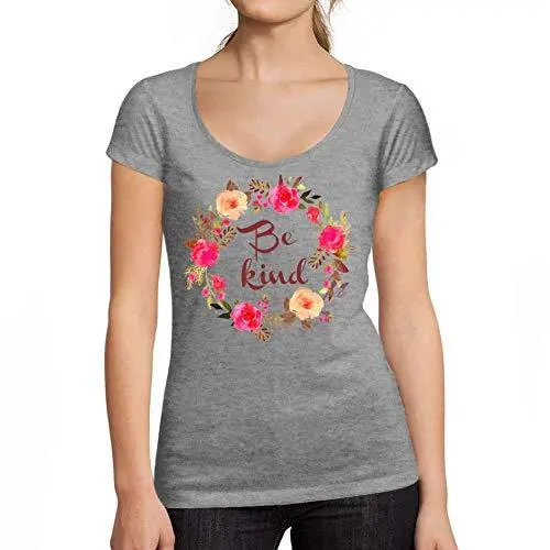 Ultrabasic - Tee-Shirt Femme Col Rond Décolleté Be Kind Gris Chiné 1