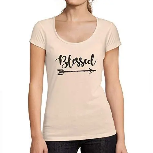 Ultrabasic - Tee-Shirt Femme Col Rond Décolleté Blessed Tee Imprimé Lettre Rose Crémeux 1