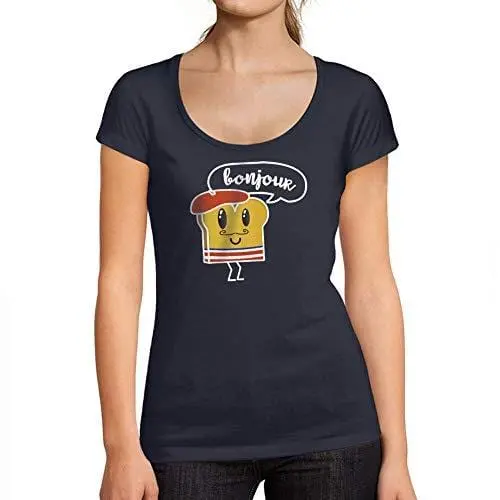 Ultrabasic - Tee-Shirt Femme Col Rond Décolleté Bonjou French Marine 1