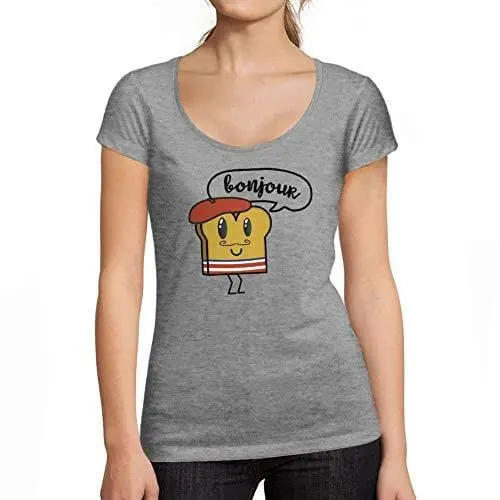 Ultrabasic - Tee-Shirt Femme Col Rond Décolleté Bonjou Gris Chiné 1