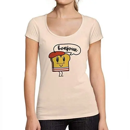Ultrabasic - Tee-Shirt Femme Col Rond Décolleté Bonjou Rose Crémeux 1