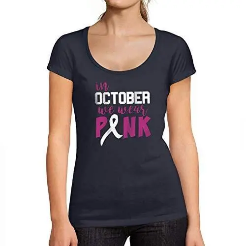 Ultrabasic - Tee-Shirt Femme Col Rond Décolleté Breast Cancer Awareness French Marine 1