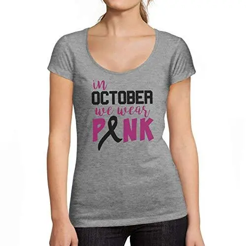 Ultrabasic - Tee-Shirt Femme Col Rond Décolleté Breast Cancer Awareness Gris Chiné 1