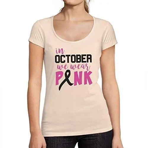 Ultrabasic - Tee-Shirt Femme Col Rond Décolleté Breast Cancer Awareness Rose Crémeux 1