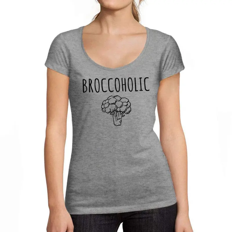 Ultrabasic - Tee-Shirt Femme Col Rond Décolleté Broccoholique En Bonne Santé Drôle T-Shirt Imprimé Lettres Gris Chiné 1