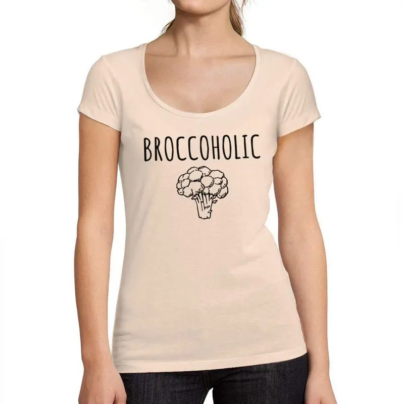 Ultrabasic - Tee-Shirt Femme Col Rond Décolleté Broccoholique En Bonne Santé Drôle T-Shirt Imprimé Lettres Rose Crémeux 1