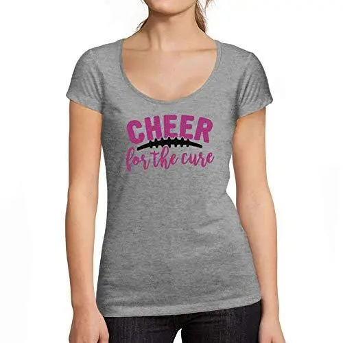 Ultrabasic - Tee-Shirt Femme Col Rond Décolleté Cheer For The Cure Gris Chiné 1