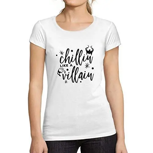 Ultrabasic - Tee-Shirt Femme Col Rond Décolleté Chillin Like A Villain Letter Casual Fashion Blanco 1