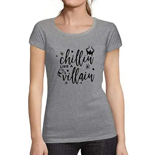 Ultrabasic - Tee-Shirt Femme Col Rond Décolleté Chillin Like A Villain Letter Casual Fashion Gris Chiné 1