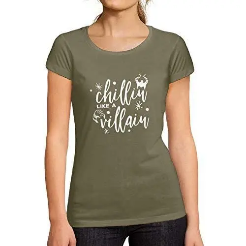 Ultrabasic - Tee-Shirt Femme Col Rond Décolleté Chillin Like A Villain Letter Casual Fashion Kaki 1