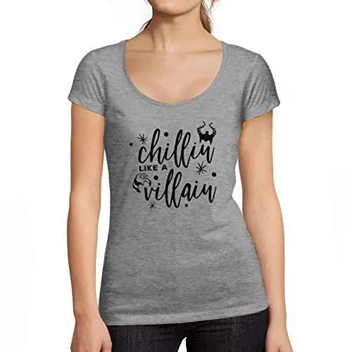 Ultrabasic - Tee-Shirt Femme Col Rond Décolleté Chillin Like A Villain Lettre Imprimée Gris Chiné 1