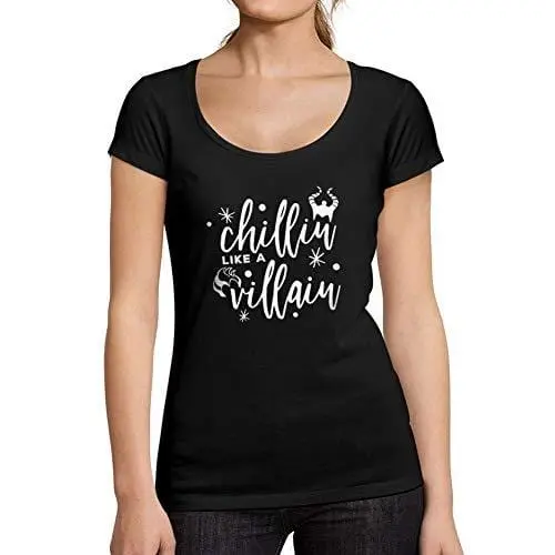 Ultrabasic - Tee-Shirt Femme Col Rond Décolleté Chillin Like A Villain Lettre Imprimée Noir Profond 1