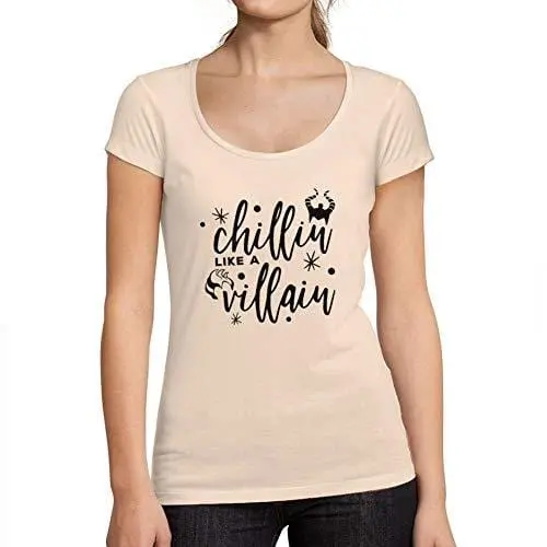 Ultrabasic - Tee-Shirt Femme Col Rond Décolleté Chillin Like A Villain Lettre Imprimée Rose Crémeux 1