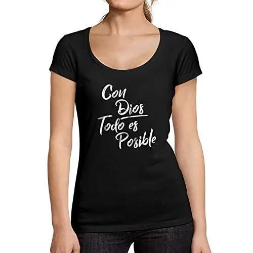 Ultrabasic - Tee-Shirt Femme Col Rond Décolleté Con Dios Todo Es Posible 1