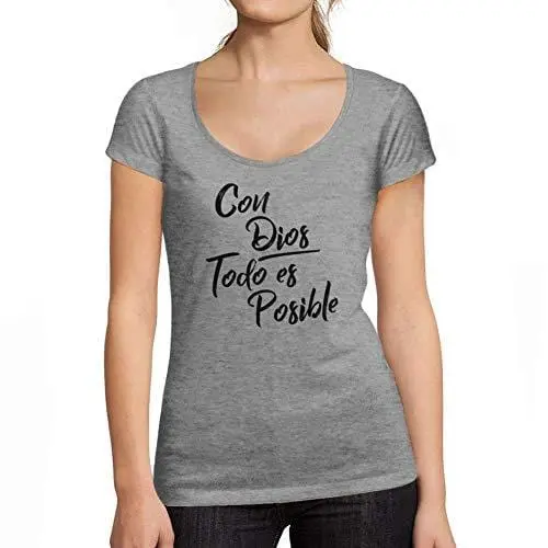 Ultrabasic - Tee-Shirt Femme Col Rond Décolleté Con Dios Todo Es Posible 1