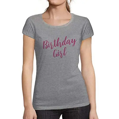 Ultrabasic - Tee-Shirt Femme Col Rond Décolleté Cute Birthday Girl Party Gris Chiné 1