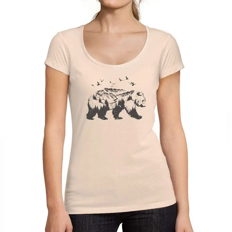 Ultrabasic - Tee-Shirt Femme Col Rond Décolleté Double Exposure Bear Rose Crémeux 1