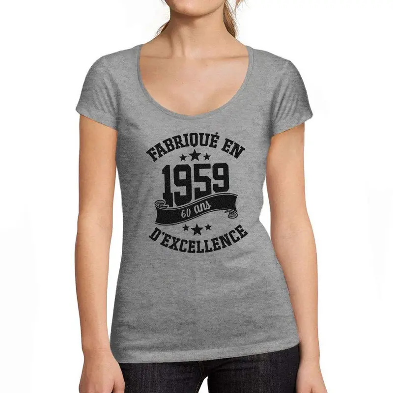 Ultrabasic - Tee-Shirt Femme Col Rond Décolleté Fabriqué En 1959, 60 Ans D'être Génial T-Shirt Gris Chiné 1