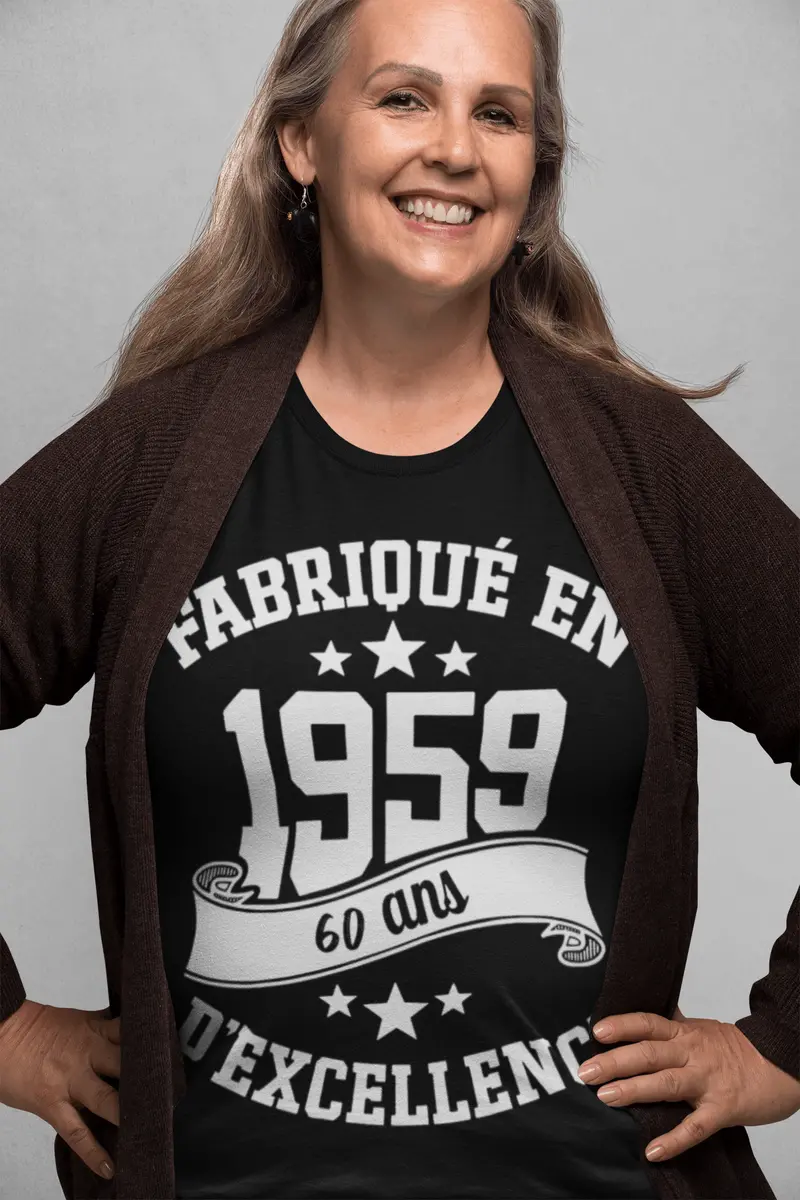 Ultrabasic - Tee-Shirt Femme Col Rond Décolleté Fabriqué En 1959, 60 Ans D'être Génial T-Shirt Noir Profond 1