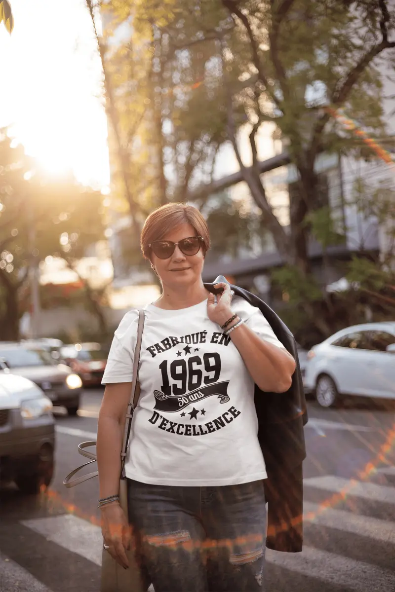 Ultrabasic - Tee-Shirt Femme Col Rond Décolleté Fabriqué En 1969, 50 Ans D'être Génial T-Shirt Blanco 1