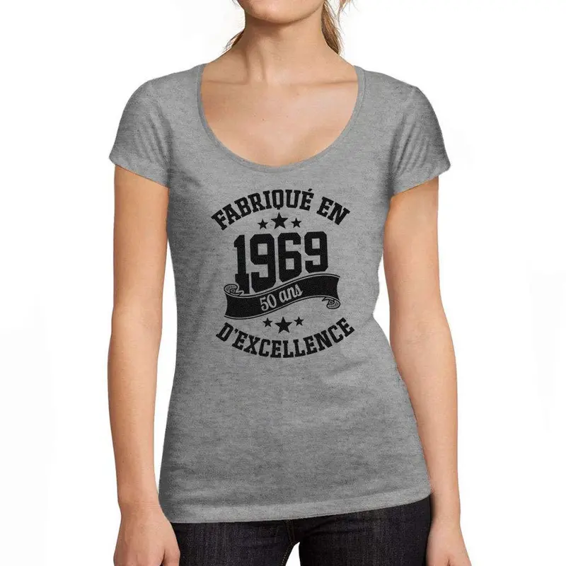 Ultrabasic - Tee-Shirt Femme Col Rond Décolleté Fabriqué En 1969, 50 Ans D'être Génial T-Shirt Gris Chiné 1