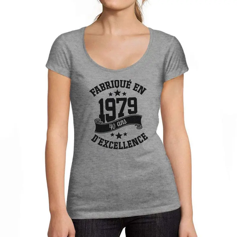 Ultrabasic - Tee-Shirt Femme Col Rond Décolleté Fabriqué En 1979, 40 Ans D'être Génial T-Shirt Gris Chiné 1