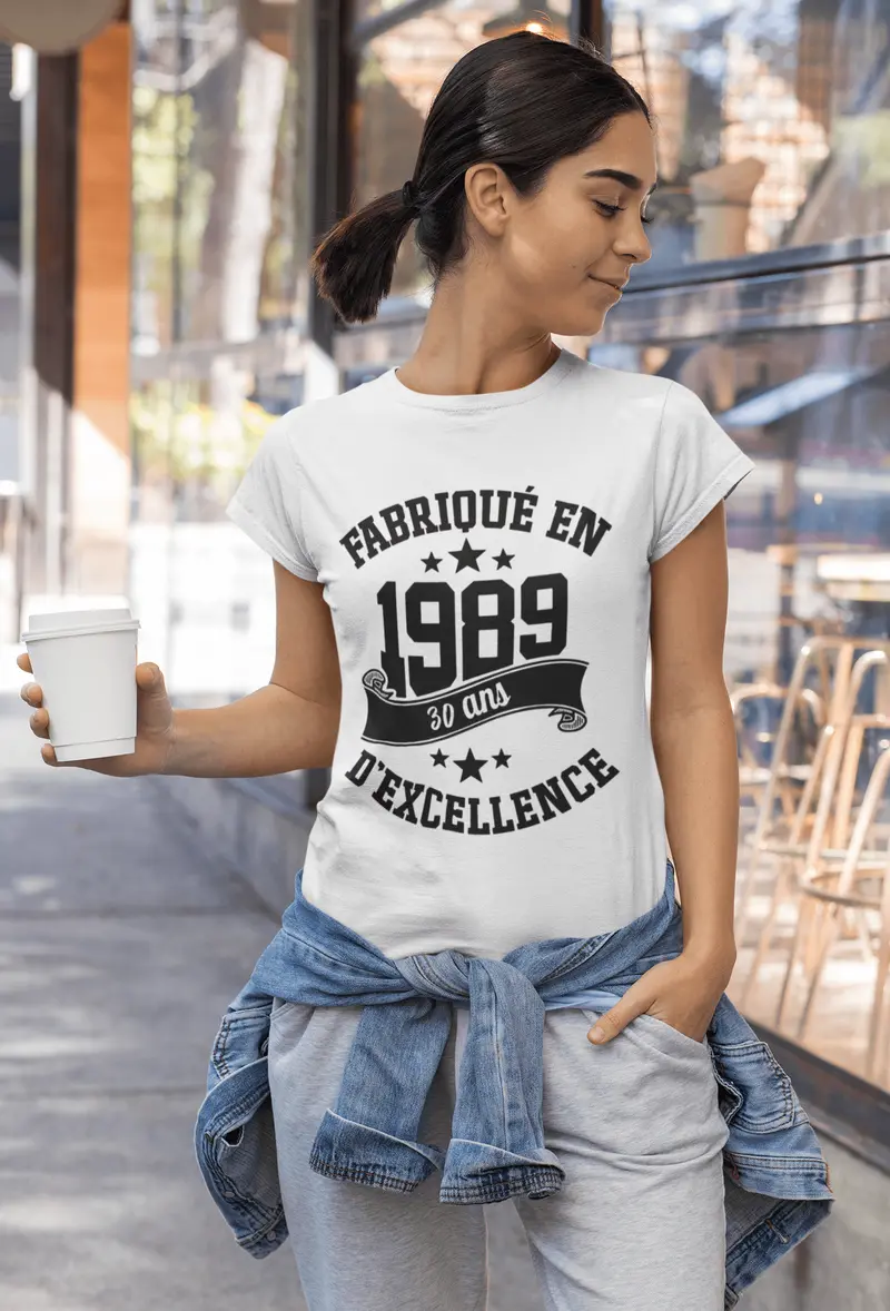 Ultrabasic - Tee-Shirt Femme Col Rond Décolleté Fabriqué En 1989, 30 Ans D'être Génial T-Shirt Blanco 1