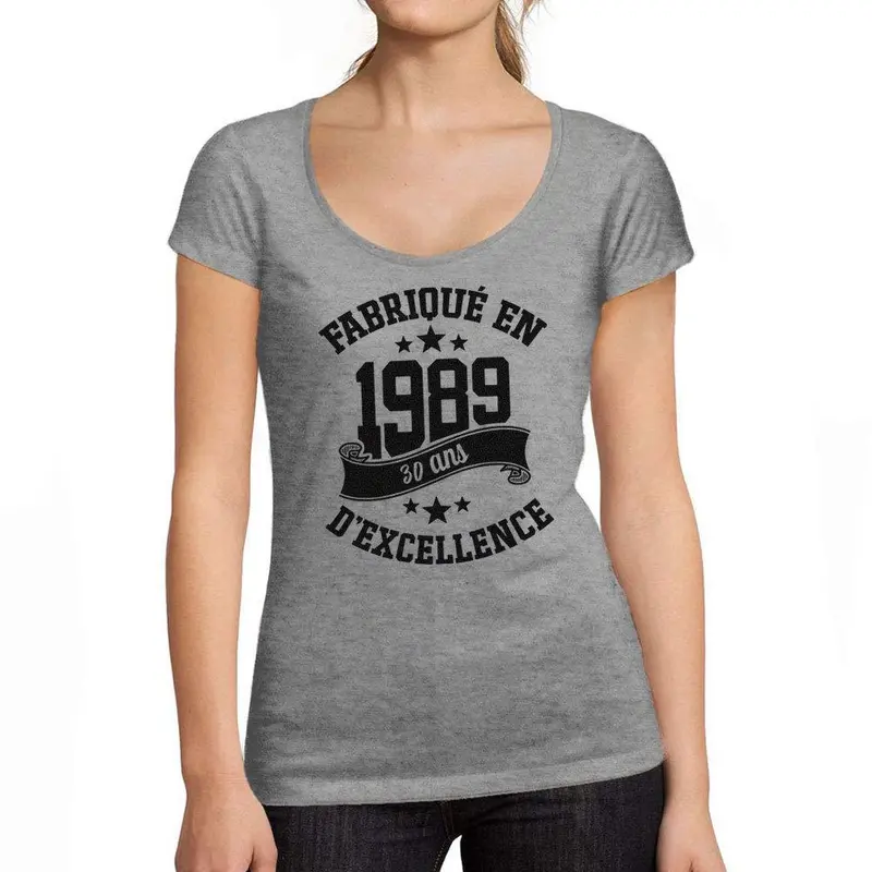 Ultrabasic - Tee-Shirt Femme Col Rond Décolleté Fabriqué En 1989, 30 Ans D'être Génial T-Shirt Gris Chiné 1
