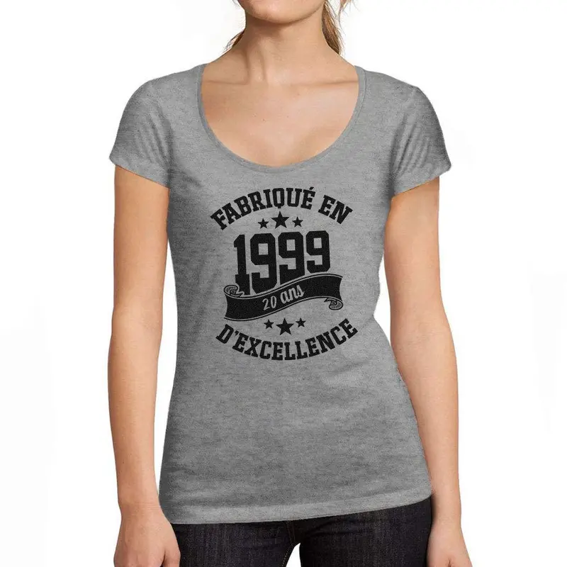 Ultrabasic - Tee-Shirt Femme Col Rond Décolleté Fabriqué En 1999, 20 Ans D'être Génial T-Shirt Gris Chiné 1