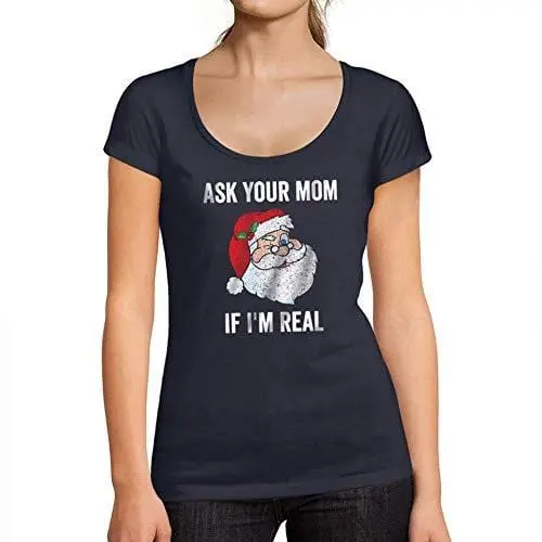 Ultrabasic - Tee-Shirt Femme Col Rond Décolleté Funny Santa Christmas T-Shirt Xmas Gift Ideas French Marine 1